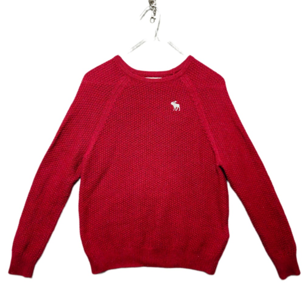 Abercrombie‎ Kids Red Metallic Sparkle Knit Pullover Sweater Size 9/10 Raglan